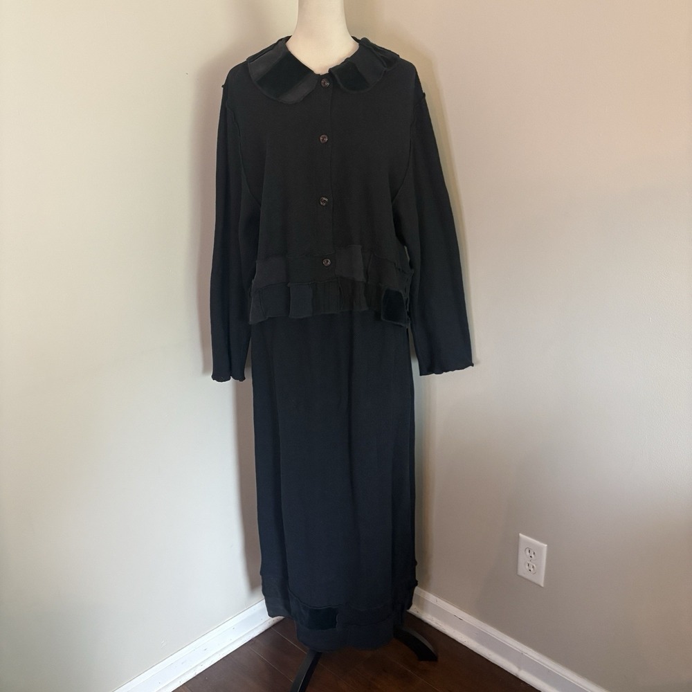 Bodil Art To Wear Lagenlook Black 100% Cotton 2 Piece Top & Maxi Skirt Set Large